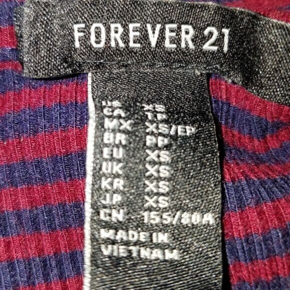 Forever 21 Shirt Crop Top Navy Maroon Strip Jr Juniors Extra Small WOMEN'S - Picture 7 of 9